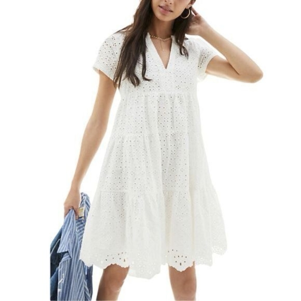 Anthropologie Maeve Harper Eyelet Tunic Dress In White Size S